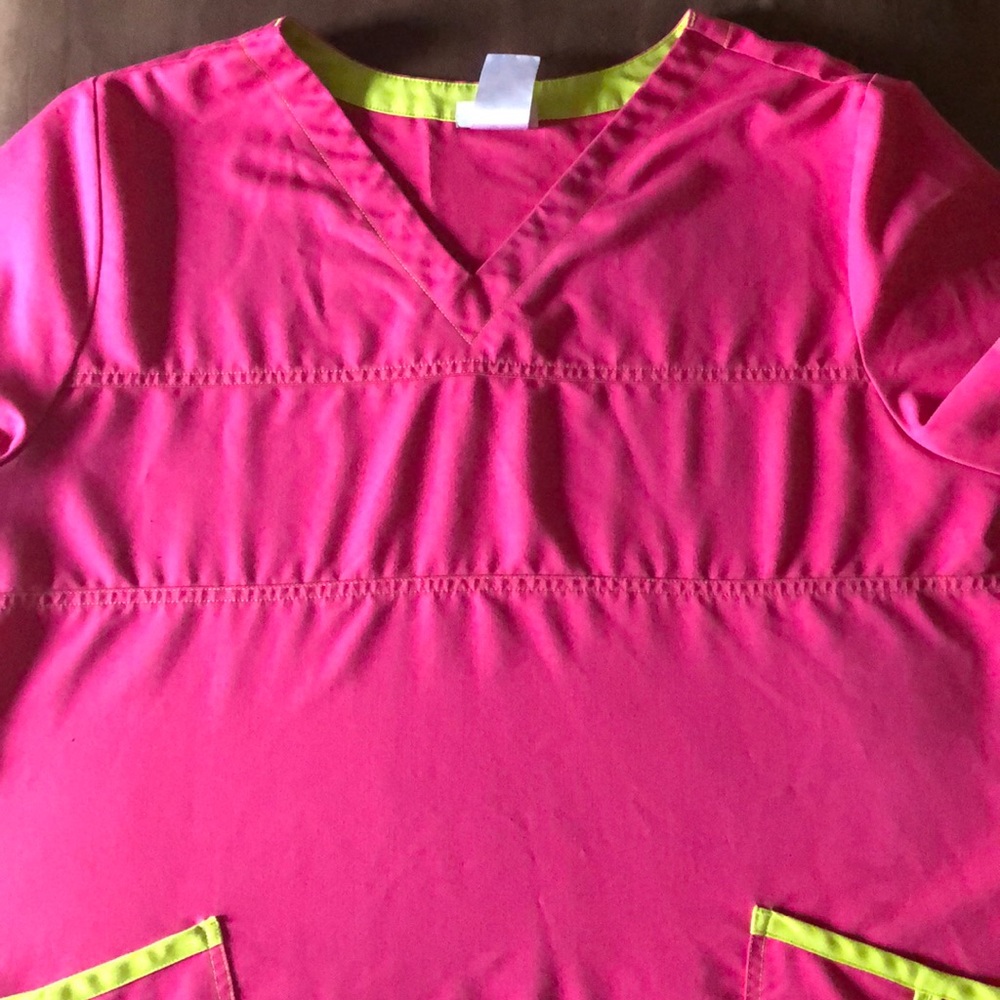 Hot pink with lime green trim scrub set